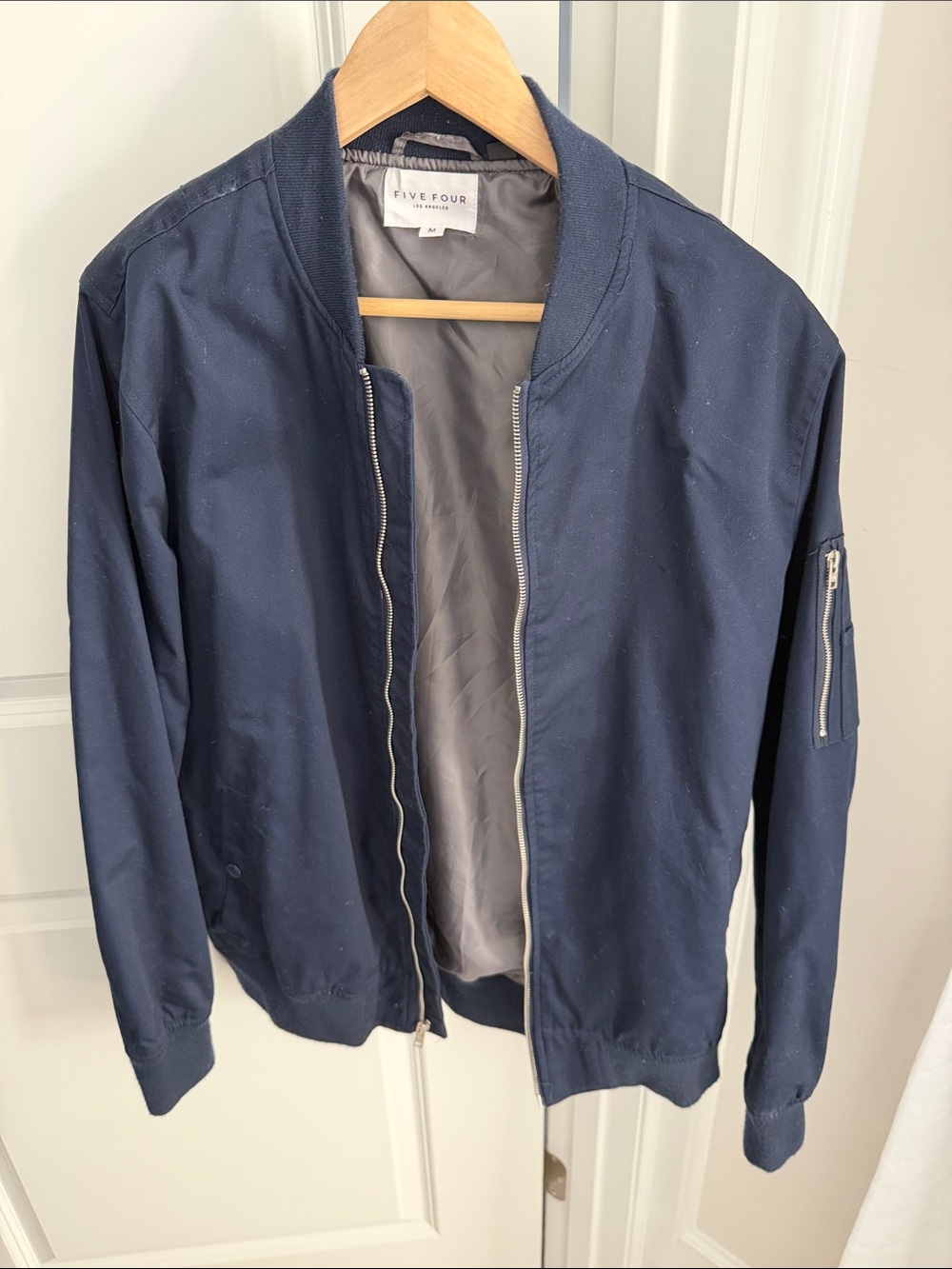 Five Four Navy Bomber Jacket with Sleeve Zip